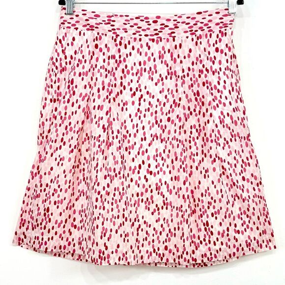Ann Taylor Factory Pink Magenta Oval Dot Print 100% Cotton A Line Summer Skirt - Picture 1 of 16